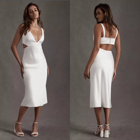 NWT Sachin & Babi Cutout Satin White Midi Dress - 12 - Picture 1 of 7